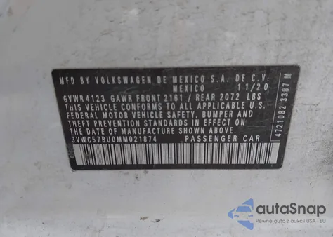 2021 Volkswagen Jetta 1.4T R-Line/1.4T S/1.4T Se from USA, damaged, VIN 3VWC57BU0MM021874